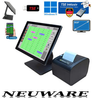 All In ONE Kassensystem Gastronomie mit TSE von Swissbit Touchscreen 15,6 Zoll Windows 11 NEUWARE