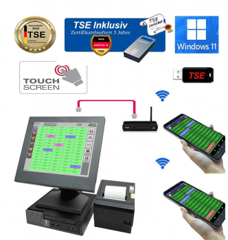 Kassensystem Gastronomie + 2 x Kellnerterminal Touchkasse Restaurant KassenSichV / TSE 2025 Windows 11