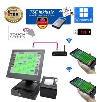 Touchscreen Kellnerkasse mit 2 x Handheld GASTRONOMIE RESTAURANT GRILLHAUS Kassensystem  EISDIELE + TSE Stick inkl Zertifikat