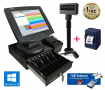 15 Zoll Einzehandel Handel Kiosk Kassensystem Fiskal Konform +Etikettendrucker KassenSichV / TSE 2024 Konform POSProm Windows 10