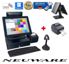 All in One Professionelle Touchscreen Kassensystem mit 15 Zoll Trinkhalle Kiosk Kasse Laden + TSE Stick inkl Zertifikat Posprom Windows 11 Neu + Multimedia Kundendisplay und Etikettendrucker